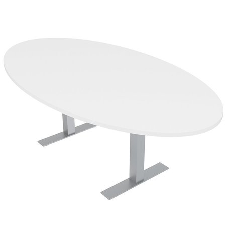 SKUTCHI DESIGNS 6 Person Oval Conference Table with Metal T Bases, Harmony Series, 4FtX7Ft, White HAR-OVL-46x84-T-XD09